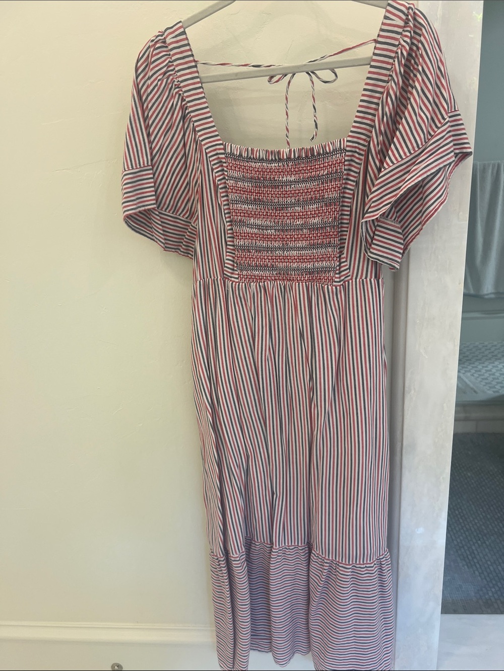 Old Navy Red, White & Blue Striped Smocked Midi Dress